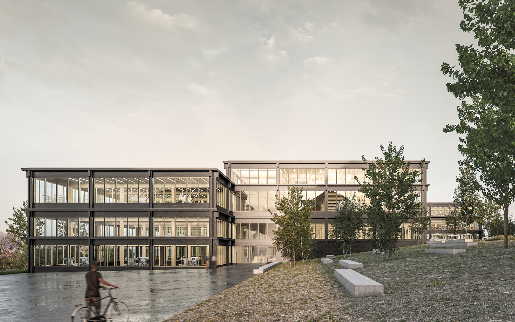 Das Projekt «werk.stadt» löst die gestellten betrieblichen und funktionalen Anforderungen vorbildlich. Durch die Anordnung und Gestaltung der Aussenräume wird das grosse Bauvolumen rücksichtsvoll ins Quartier integriert. (Visualisierung: indievisual AG)